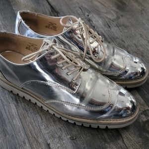 Zara Metallic Silver Oxford Shoes